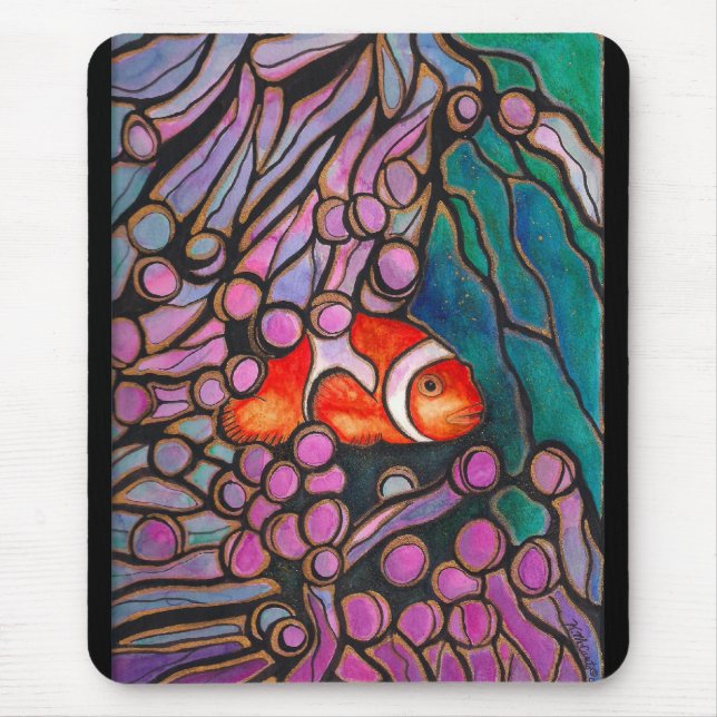 Clownfish Sea Anemone "Stained Glass" design! Mouse Mat (Front)