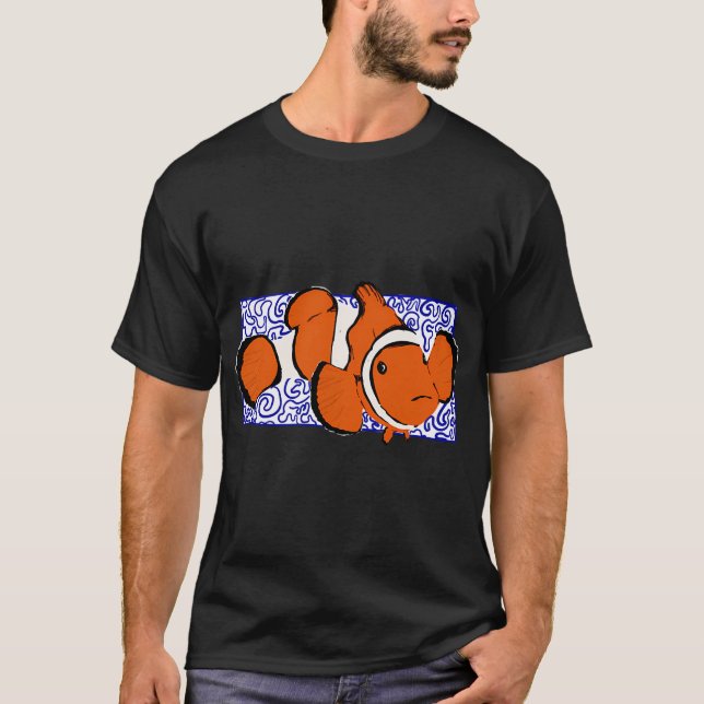 Clownfish with blue wave background T-Shirt (Front)