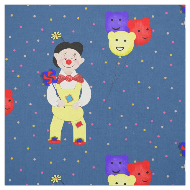 Clowns Funny Cute  Kids Circus Theme Colourful Fabric (Swatch)