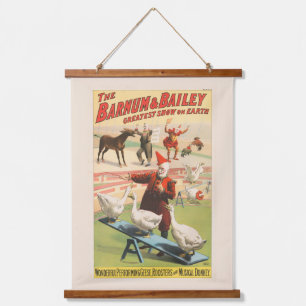 Clowns With Performing Geese, Roosters, & Donkey. Hanging Tapestry