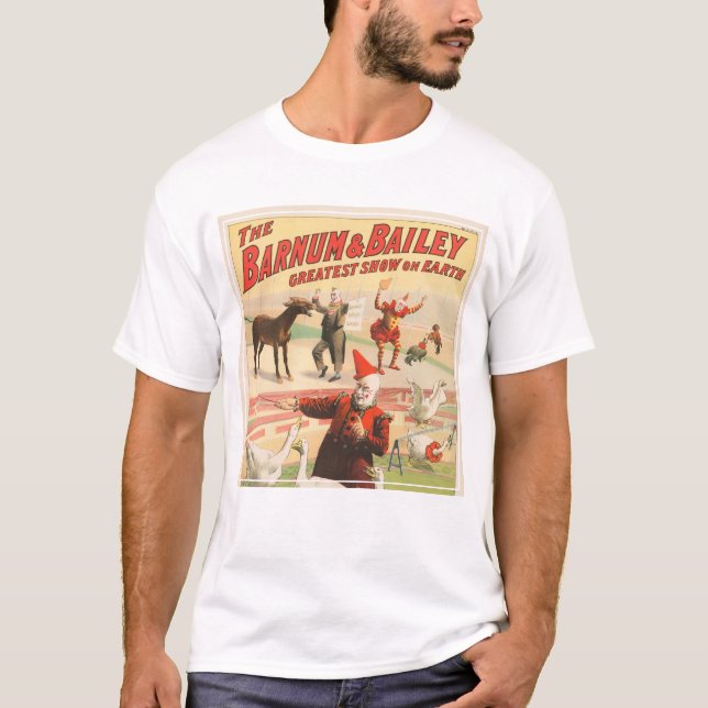 Clowns With Performing Geese, Roosters, & Donkey. T-Shirt (Front)