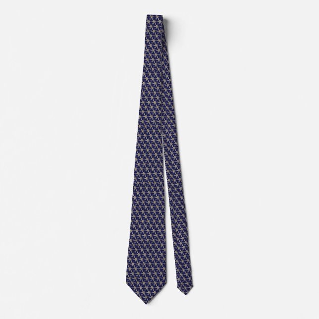 Clssic navy blue with beige starburst pattern tie (Front)