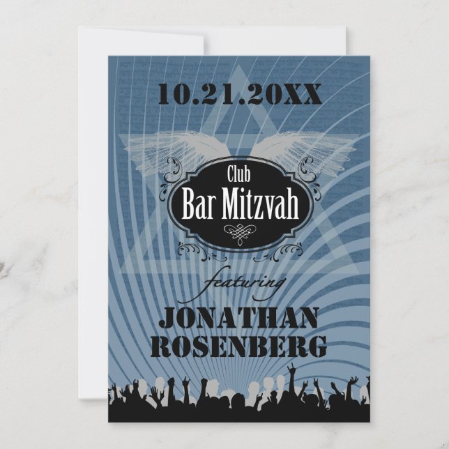 Club Bar Mitzvah Navy Blue Invitation (Front)