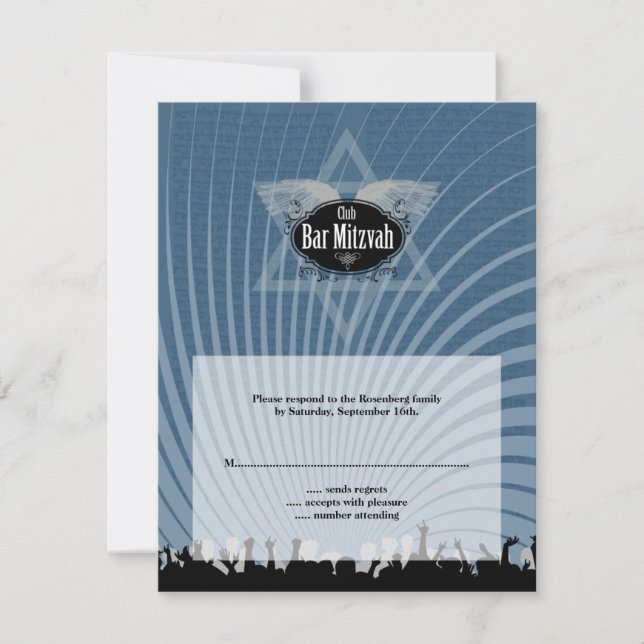 Club Bar Mitzvah Navy Blue RSVP Reply Card (Front)