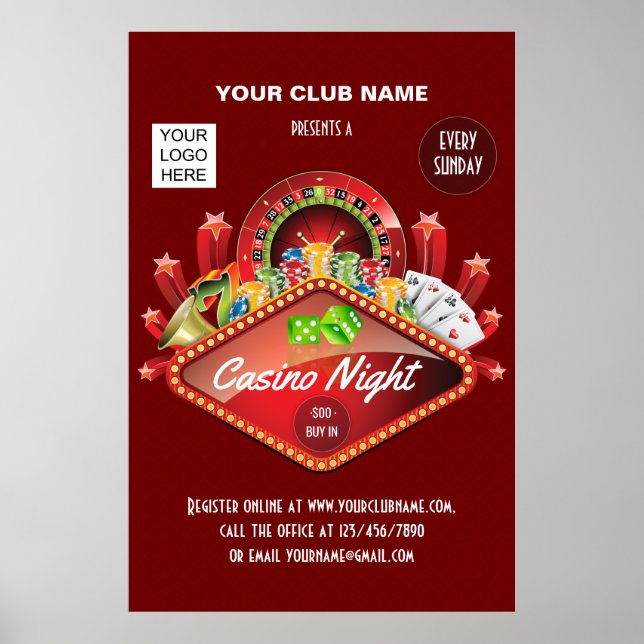 Club Casino Night Party personalised add photo Poster (Front)