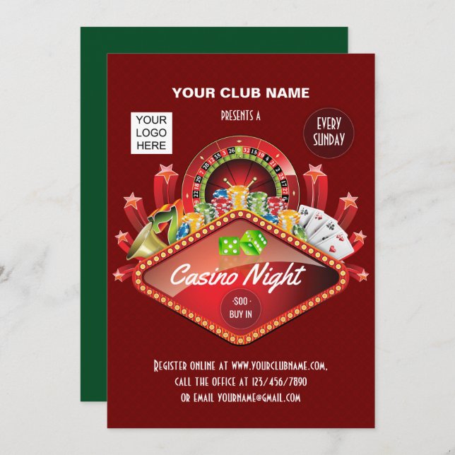 Club Casino Night Party personalised invitation (Front/Back)