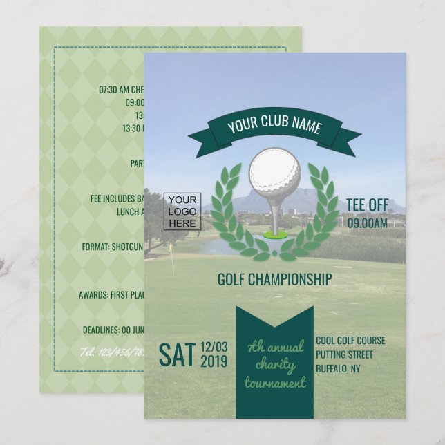 Club/Corporate Golf Tournament add photo and logo Invitation (Front/Back)