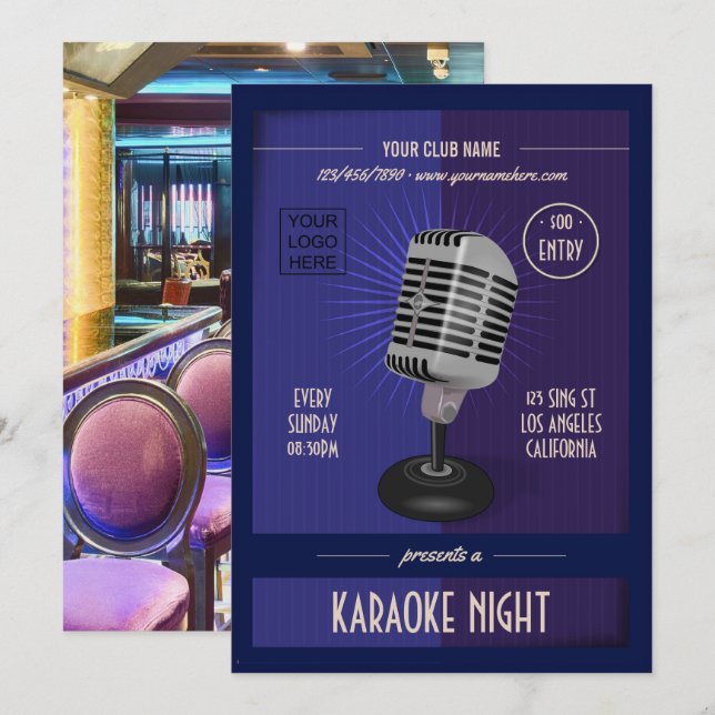 Club/Corporate Karaoke Party add photo and logo Invitation (Front/Back)