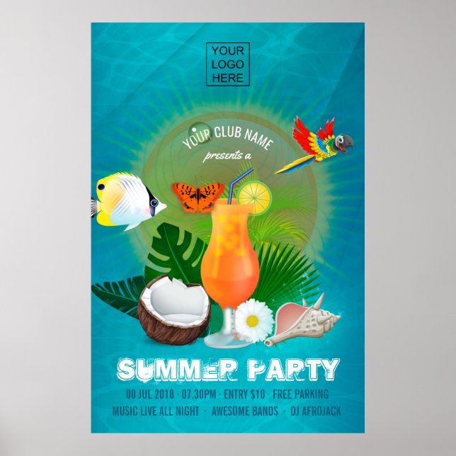 Club/Corporate Summer Cocktail Party Invitation Poster (Front)