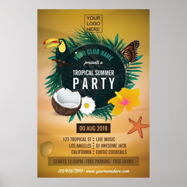 Club/Corporate Tropical Summer Party add logo Poster (Front)