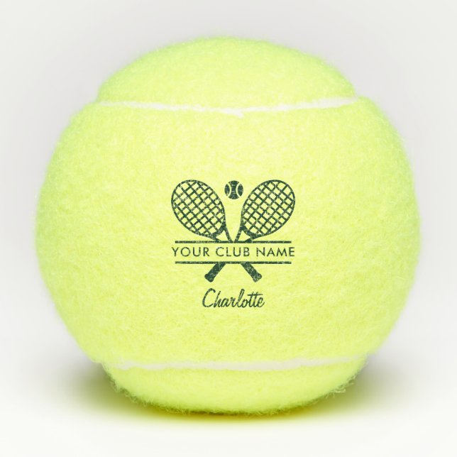 Club Name Tennis Player Green Script Personalised Tennis Balls (Front)