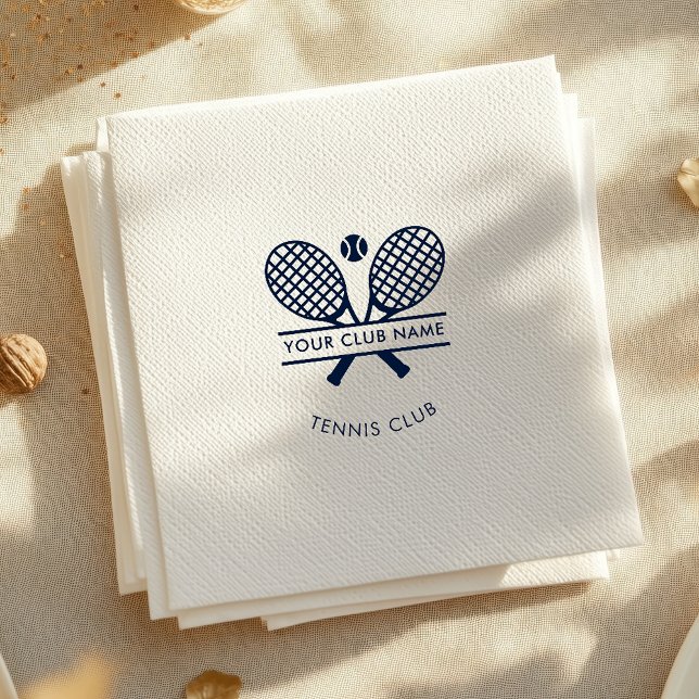 Club Name Tennis Team Navy Blue Logo Napkin (Lawn Tennis Country Club Navy Blue Rackets Motif Custom Paper Towels)