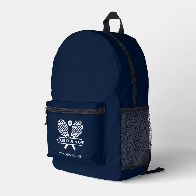 Club Name Tennis Team Navy Blue Swag Custom Printed Backpack (Back Corner Right)