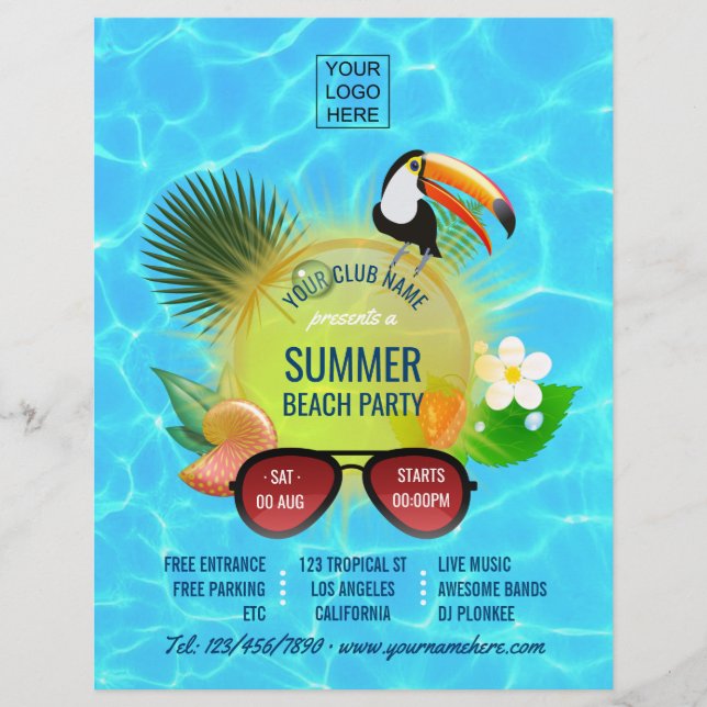 Club Summer Beach Party custom add photo and logo Flyer (Front)