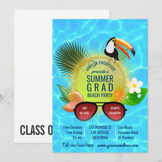 Club Summer Beach Party custom invitation (Front/Back)