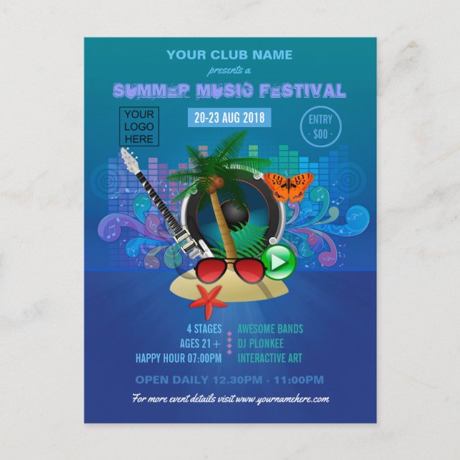 Club Summer Music Festival add logo advertisement Postcard (Front)