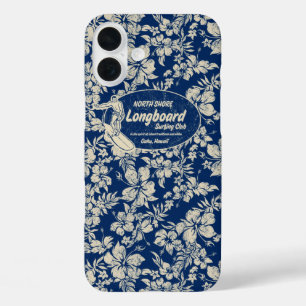 Club Surfing Longboard Hibiscus Hawaiian Navy iPhone 16 Plus Case