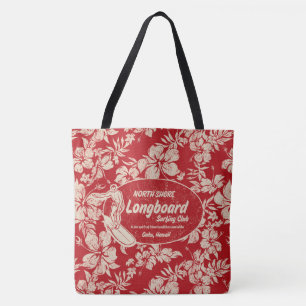 Club Surfing Longboard Logo and Hibiscus Beach Bag