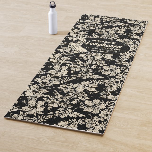 Club Surfing Longboard Logo and Hibiscus Hawaiian Yoga Mat (In Situ)