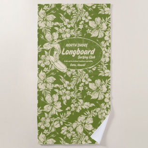 Club Surfing Longboard Logo Hibiscus Aloha- Green Beach Towel