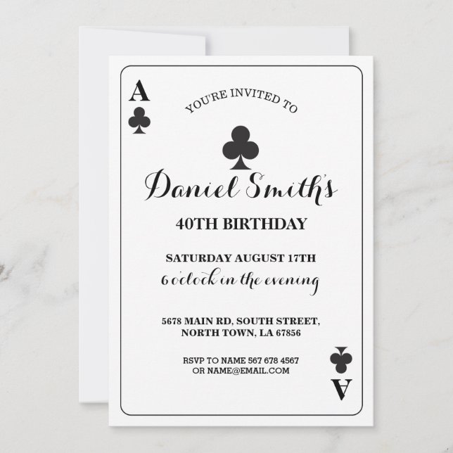 Clubs Playing Card Birthday Ace Vegas Invitation (Front)