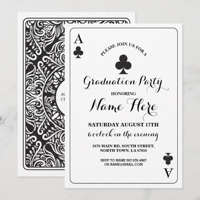 Clubs Playing Card Vegas Graduation Party Invite (Front/Back)
