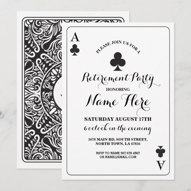 Clubs Playing Card Vegas Retirement Party Invite (Front/Back)
