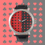 Clubs, spades, hearts, diamonds - cool   watch<br><div class="desc">Cool design in black and red for all poker and bridge fans and everyone who likes the playing card symbols! Great gift idea for him!</div>