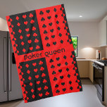 Clubs, spades, hearts, diamonds - poker queen  tea towel<br><div class="desc">Cool design in black and red for all poker and bridge fans and everyone who likes the playing card symbols! Great gift idea for her!</div>