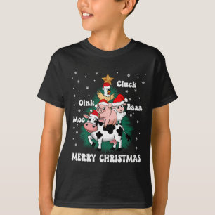 Cluck Oink Baa Moo Farm Animal Christmas Tree Merr T-Shirt