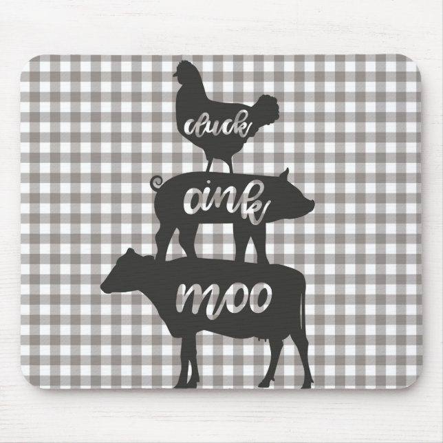 Cluck Oink Moo Chicken Cow Pig Farmhouse Mouse Mat (Front)