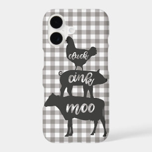 Cluck Oink Moo Chicken Cow Pig Farmhouse Plaid