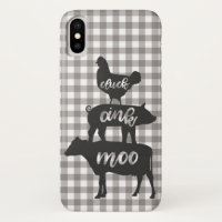 Cluck Oink Moo Chicken Cow Pig Farmhouse Plaid
