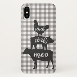 Cluck Oink Moo Chicken Cow Pig Farmhouse Plaid Case-Mate iPhone Case