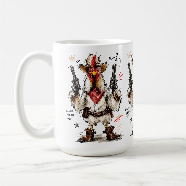 Cluck Yeah! Cowboy Rooster with Pistols Coffee Mug (Left)