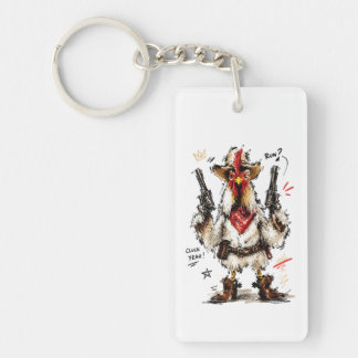 Cluck Yeah! Cowboy Rooster with Pistols Key Ring