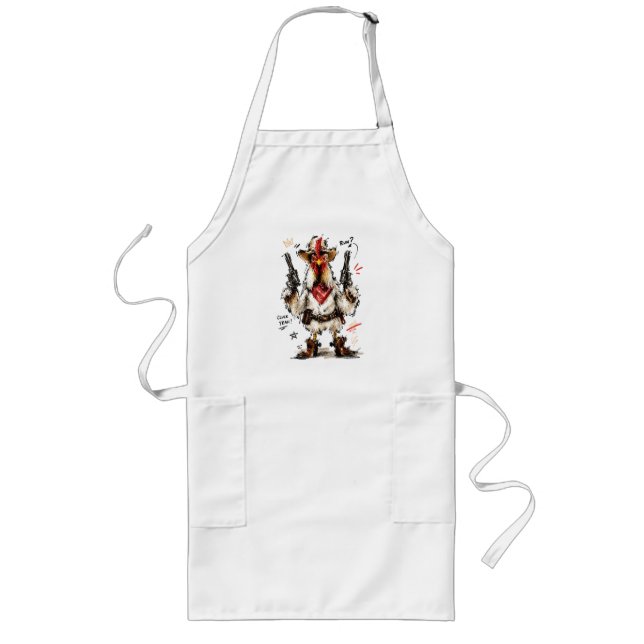 Cluck Yeah! Cowboy Rooster with Pistols Long Apron (Front)