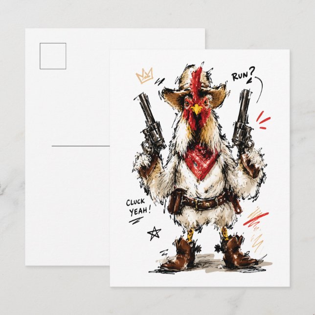 Cluck Yeah! Cowboy Rooster with Pistols Postcard (Front/Back)