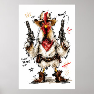 Cluck Yeah! Cowboy Rooster with Pistols Poster