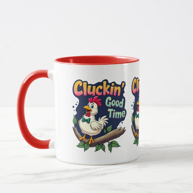 Cluckin' Good Time Funny Chicken Illustration Mug (Left)