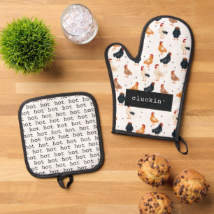 Cluckin' Hot Cute Funny Chicken Gift Illustration Oven Mitt & Pot Holder Set