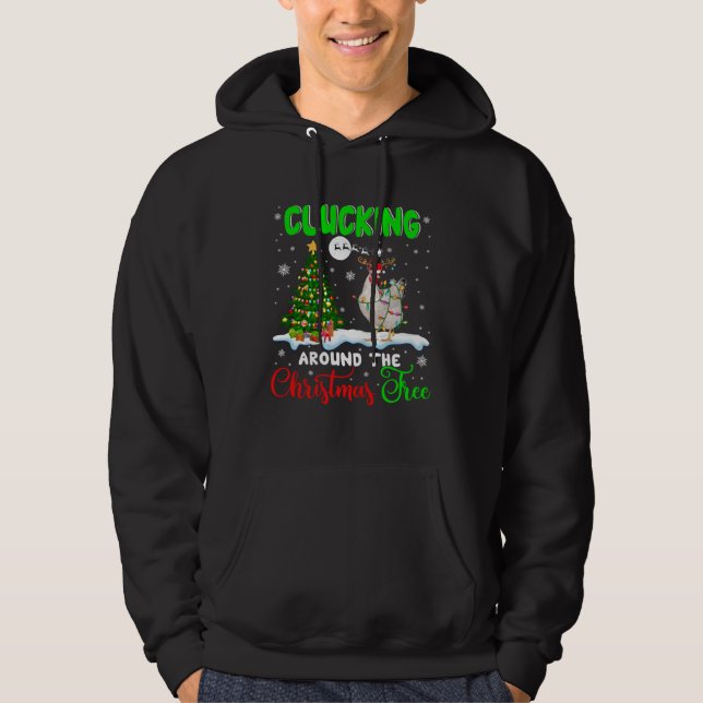 Clucking Around Christmas Tree Santa Reindeer Chic Hoodie (Front)