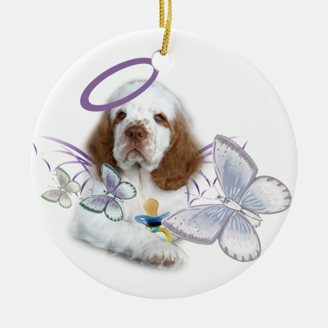 Clumber Spaniel Angel Baby Ceramic Tree Decoration (Front)