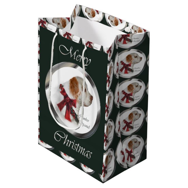 Clumber Spaniel Christmas Medium Gift Bag (Front Angled)