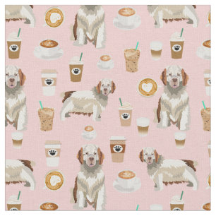 Clumber Spaniel coffee lover pink Fabric