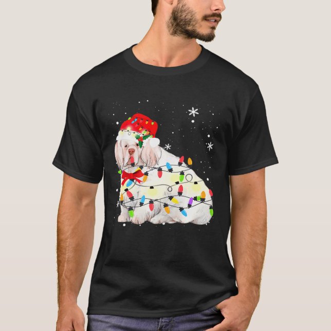 Clumber Spaniel Dog Christmas Light Xmas Mum Dad T-Shirt (Front)