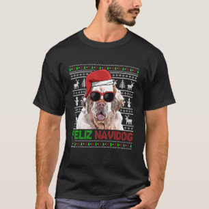 Clumber Spaniel Dog Feliz Navidog Funny Christmas T-Shirt