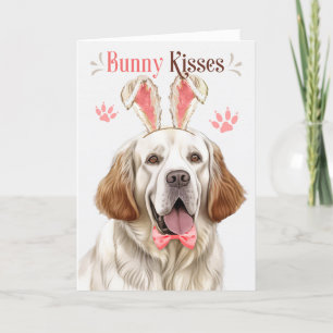 Clumber Spaniel Dog in Bunny Ears for Easter Holiday Card