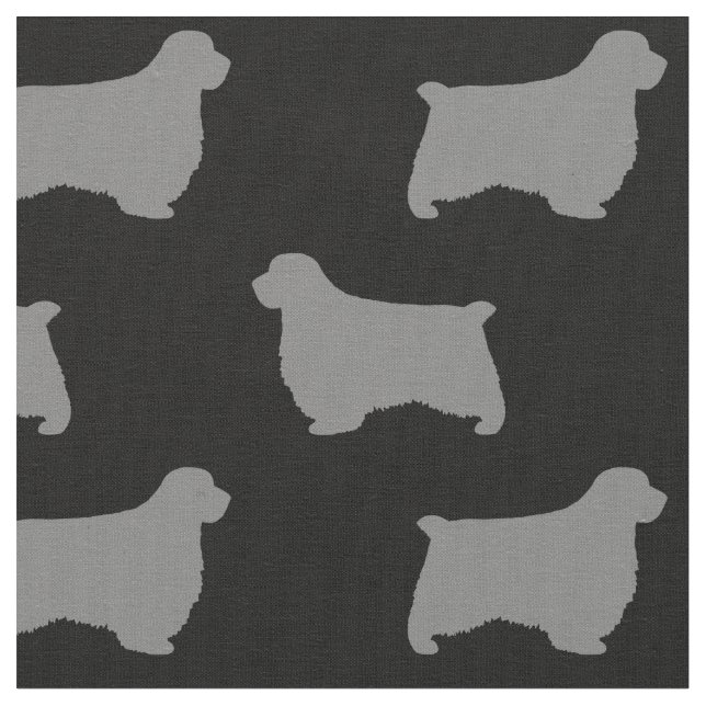 Clumber Spaniel Dog Silhouettes Black and Grey Fabric (Close Up)