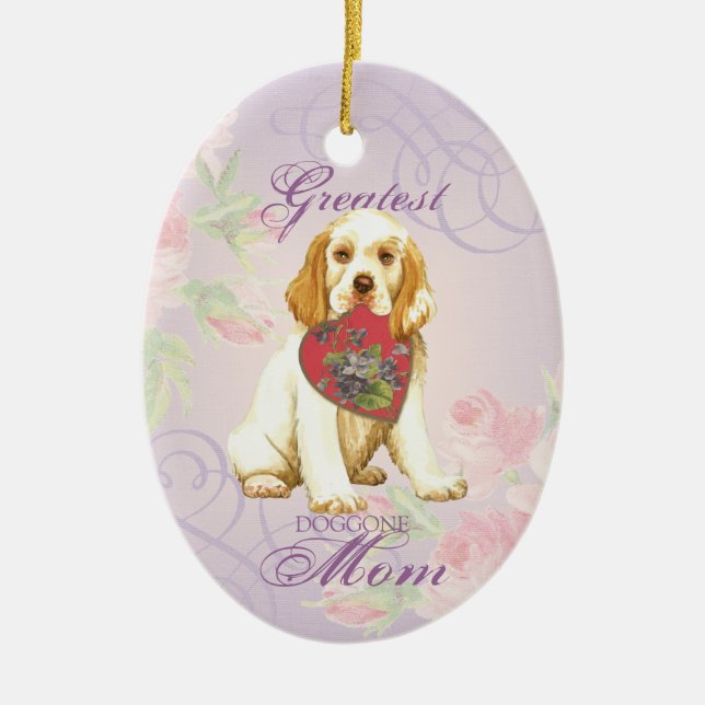 Clumber Spaniel Heart Mum Ceramic Ornament (Front)